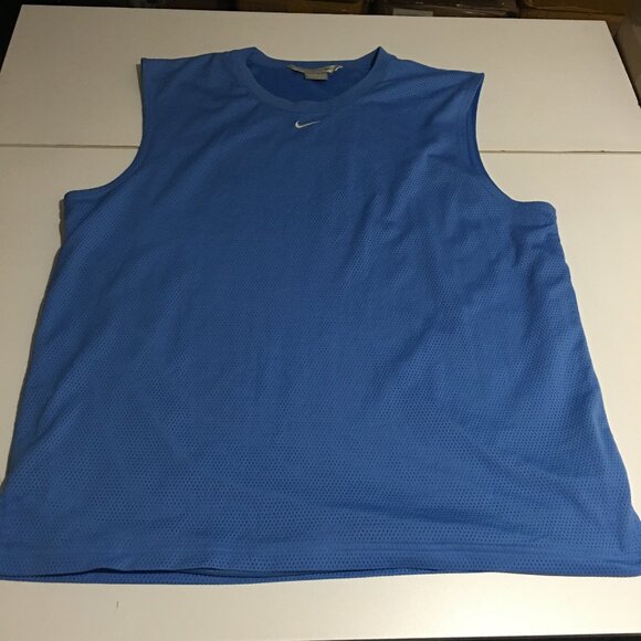 Vintage Y2K Nike Mens Tank Top XL Blue Center Swoosh Mesh Athletic Basketball - Picture 1 of 9